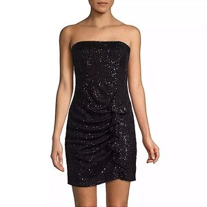 Parker Black Strapless Aurelia Sequin Cocktail Mini Party Dress with Ruffle 4